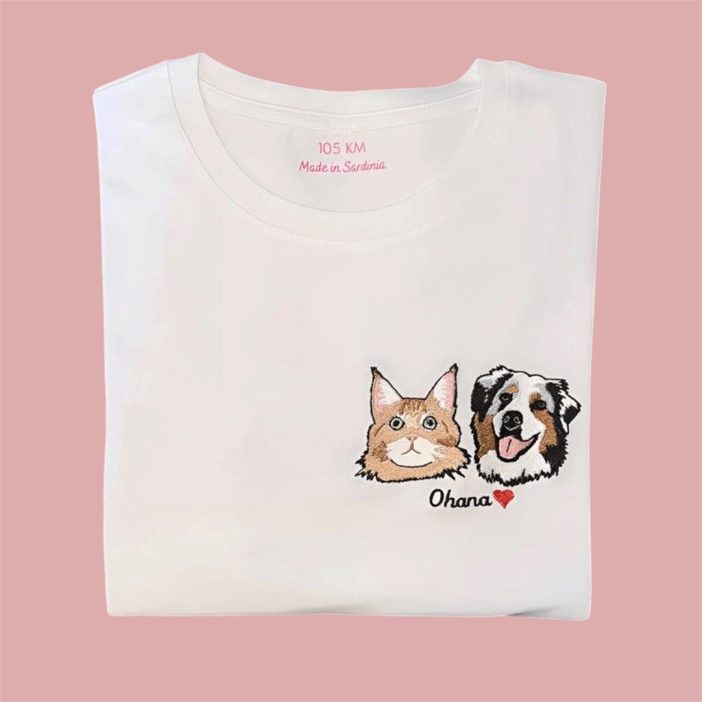 T-shirt con due animali con ricamo a colori