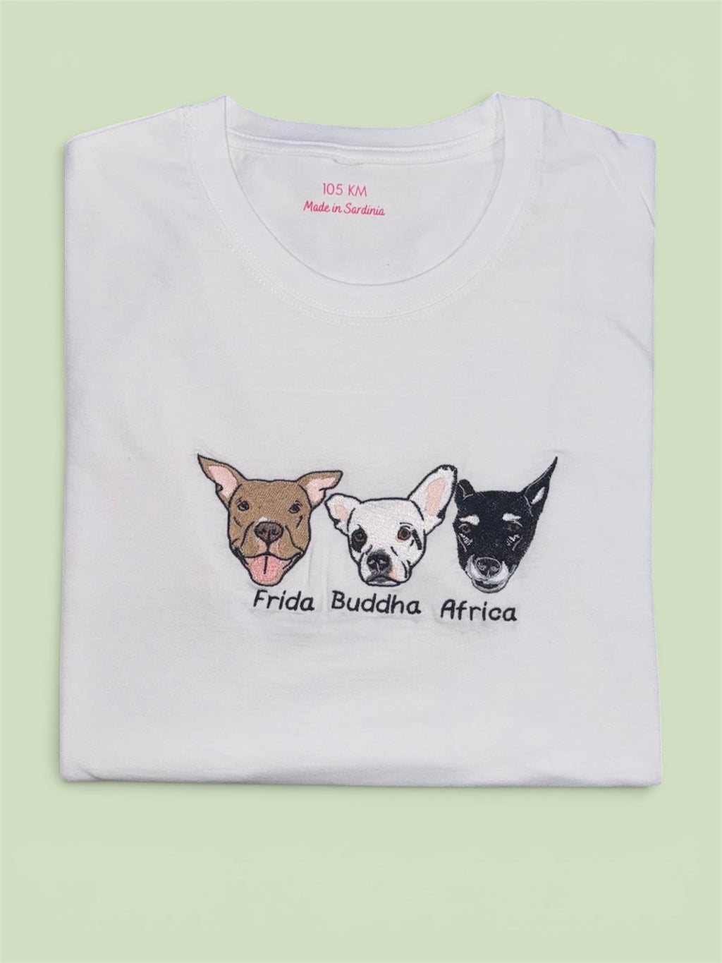 T-shirt con 3 animali con ricamo pieno