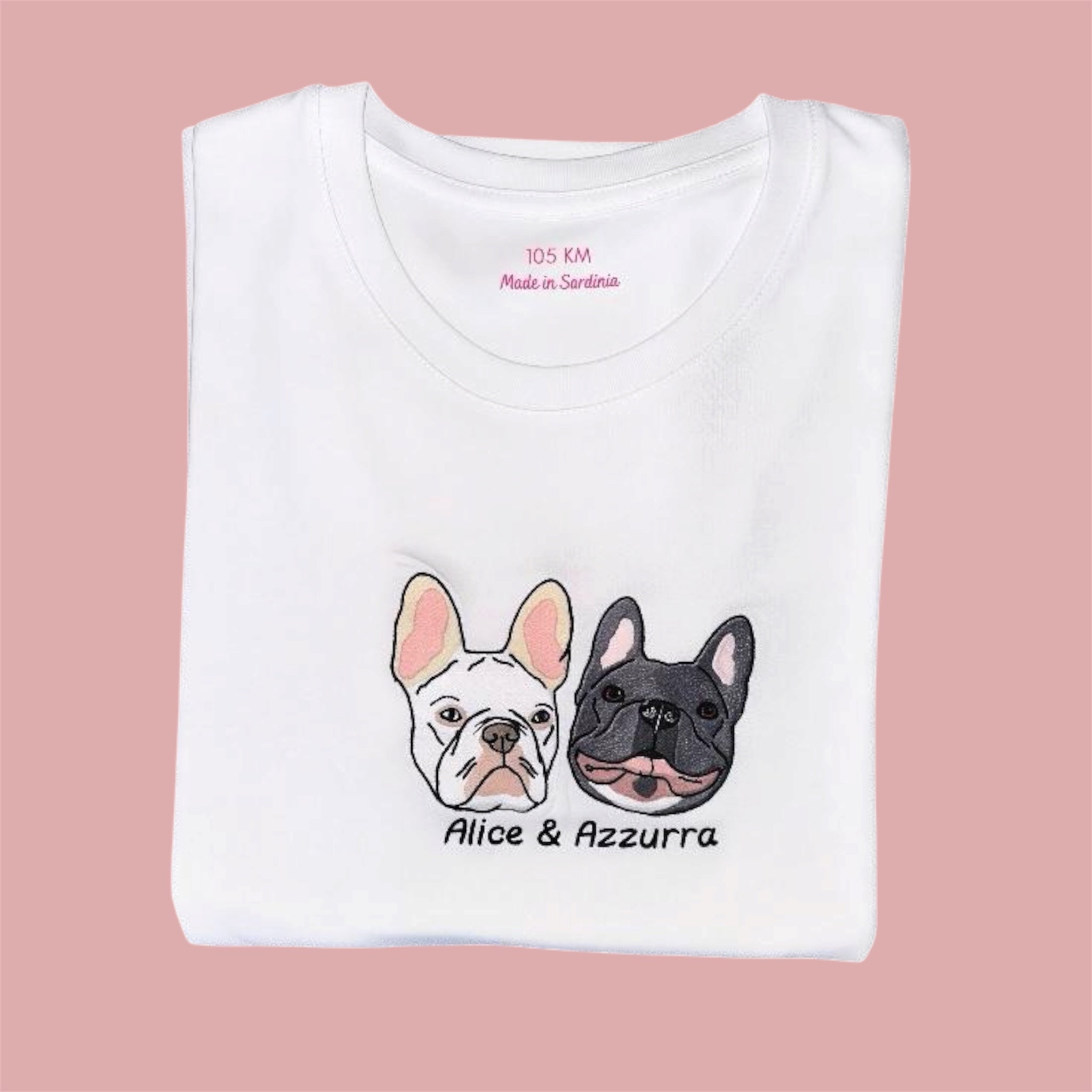 T-shirt con due animali con ricamo a colori